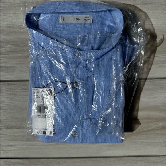 MNG Mao collar shirt Blue Large NWT - Picture 4 of 6